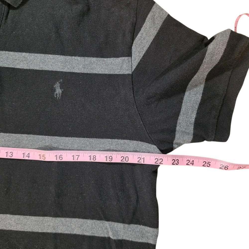 Polo Ralph Lauren Mens L Rugby Polo Shirt Black Grey Striped Rubber Buttons